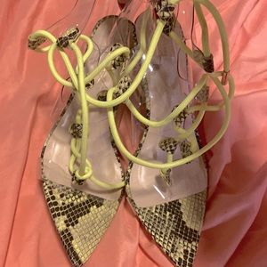 Anne Klein clean, animal print neon green heel